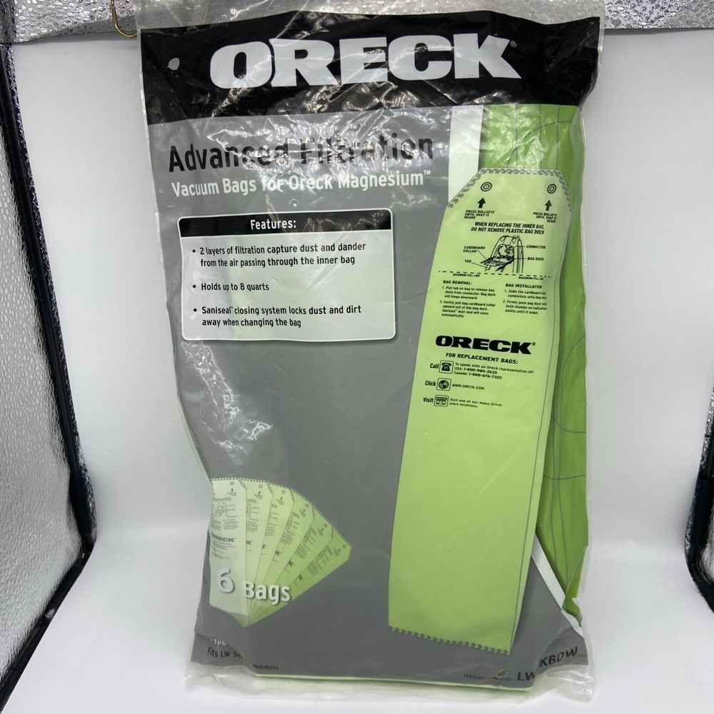 Oreck Magnesium Type LW Advanced Filtration Vacuum Bags LWPK6DW 4 Count Green